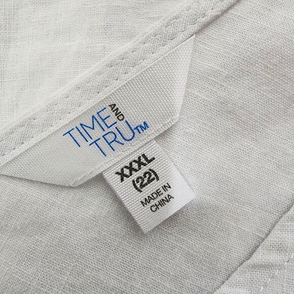 Time and Tru Womens Tank Top Size XXXL 22 Swing V Neck Linen Blend White Relaxed - Picture 7 of 10